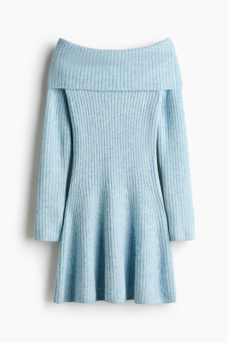 Rib-knit Off-the-shoulder Dress, Alternate, color, Light blue melange
