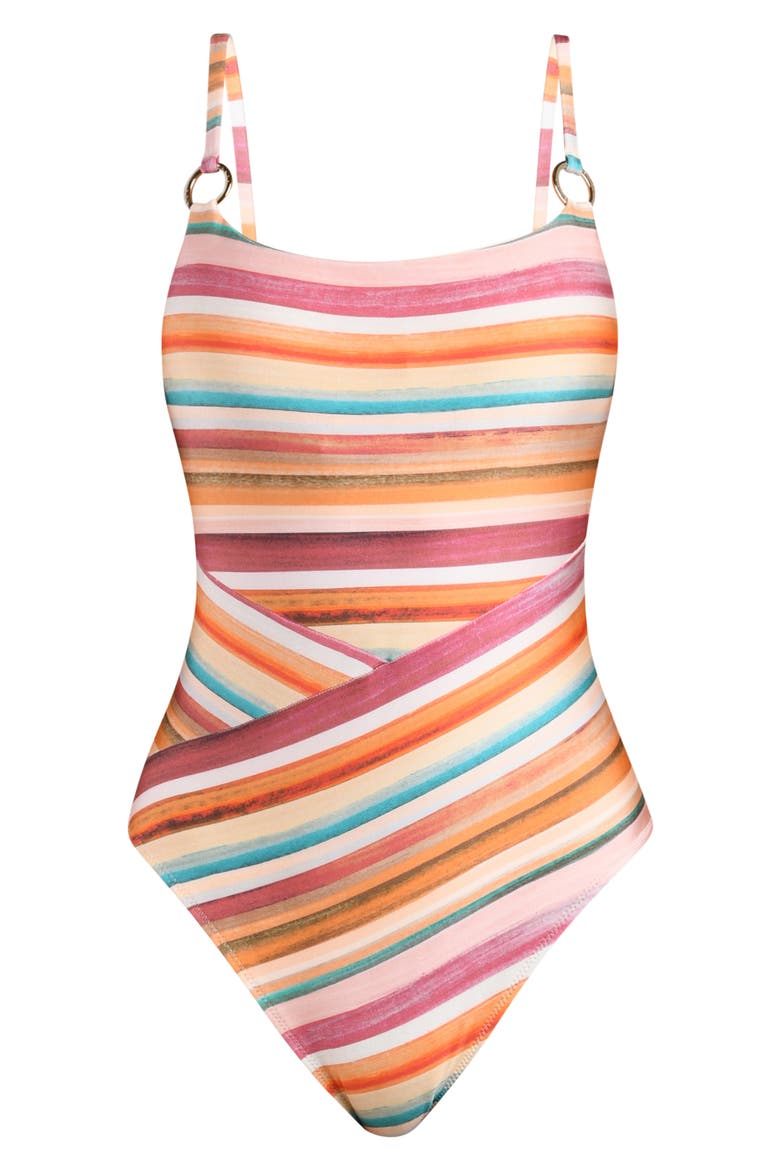 Remi Watercolor Stripe One-Piece Swimsuit, Alternate, color, PINK MULTI
