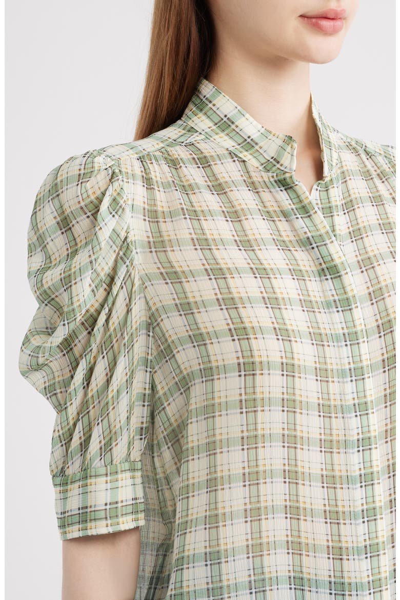 Gillian Check Print Silk Top, Alternate, color, JADE GREEN MULTI