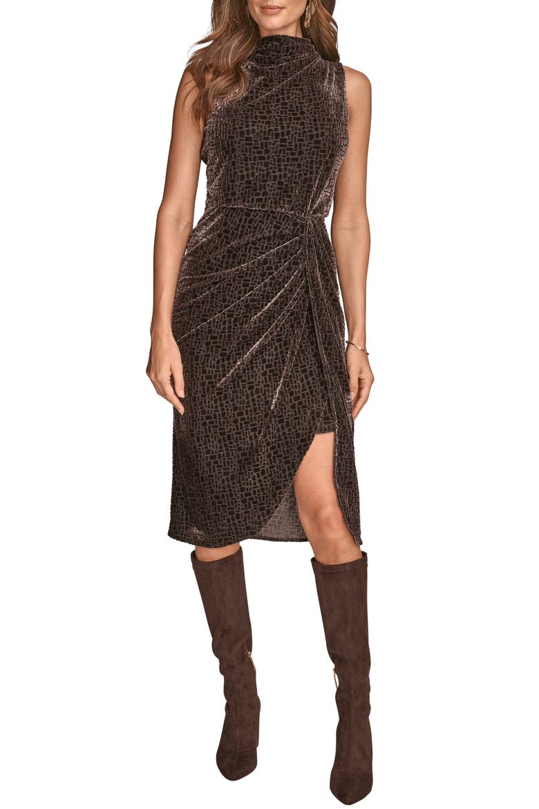 Geo Velvet Burnout Sleeveless Midi Dress, Main, color, CHOCOLT