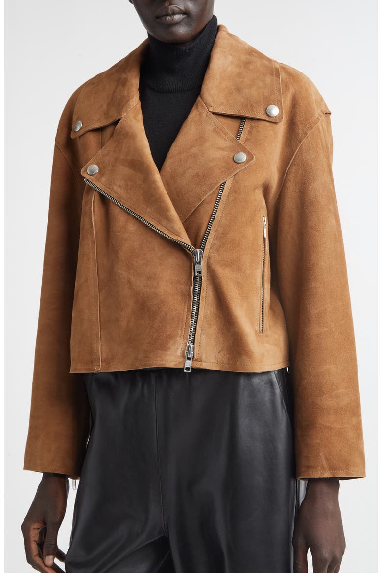 Kaia Suede Biker Jacket, Alternate, color, DARK SAND