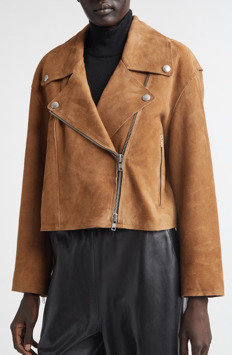 Stand Studio Kaia Suede Biker Jacket, Alternate, color, Dark Sand