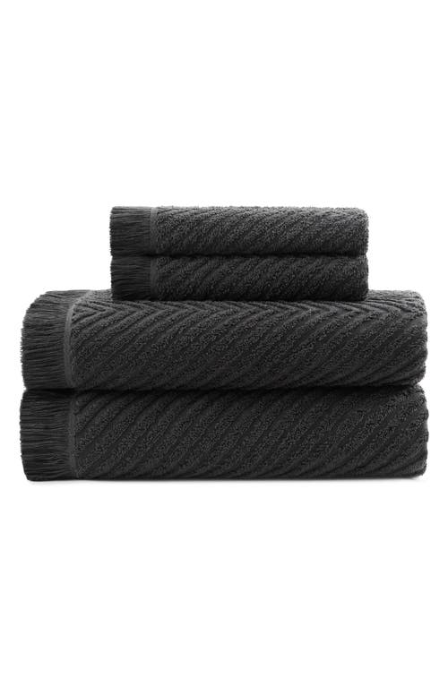 Dkny Pure 4-piece Herringbone Cotton Bath Towel & Hand Towel Set In Black