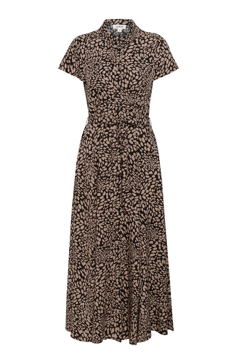 Soaked in Luxury SLNaya Short Sleeves Button Maxi Dress, Alternate, color, Black With Brown Dots
