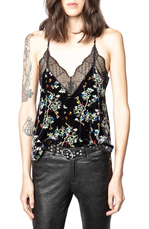Christy Velvet Blossom Lace Trim Camisole