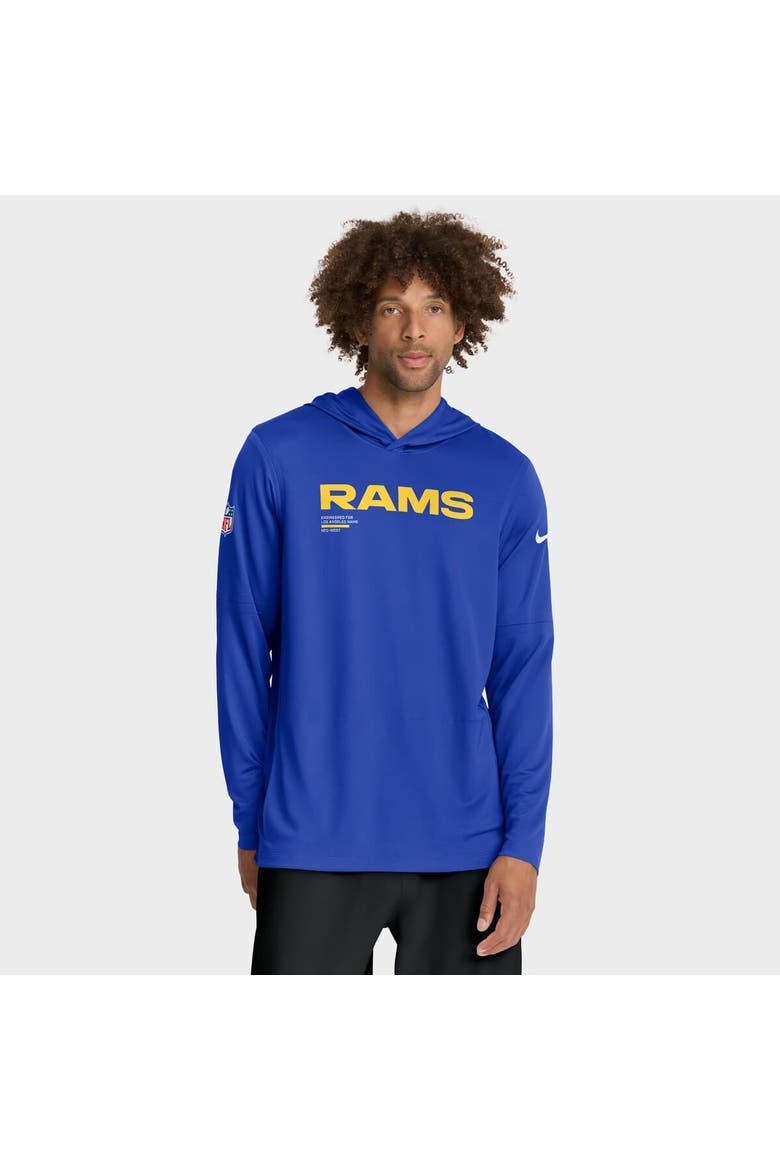 Men's Nike Royal Los Angeles Rams Sideline Pure Fury Performance Long Sleeve Hoodie T-Shirt, Alternate, color, Royal