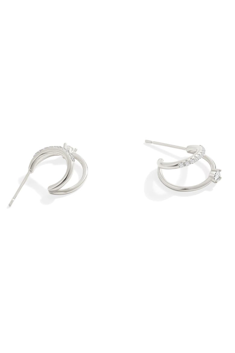 The Nova Double Hoop Earrings, Alternate, color, Sterling Silver / Zircon