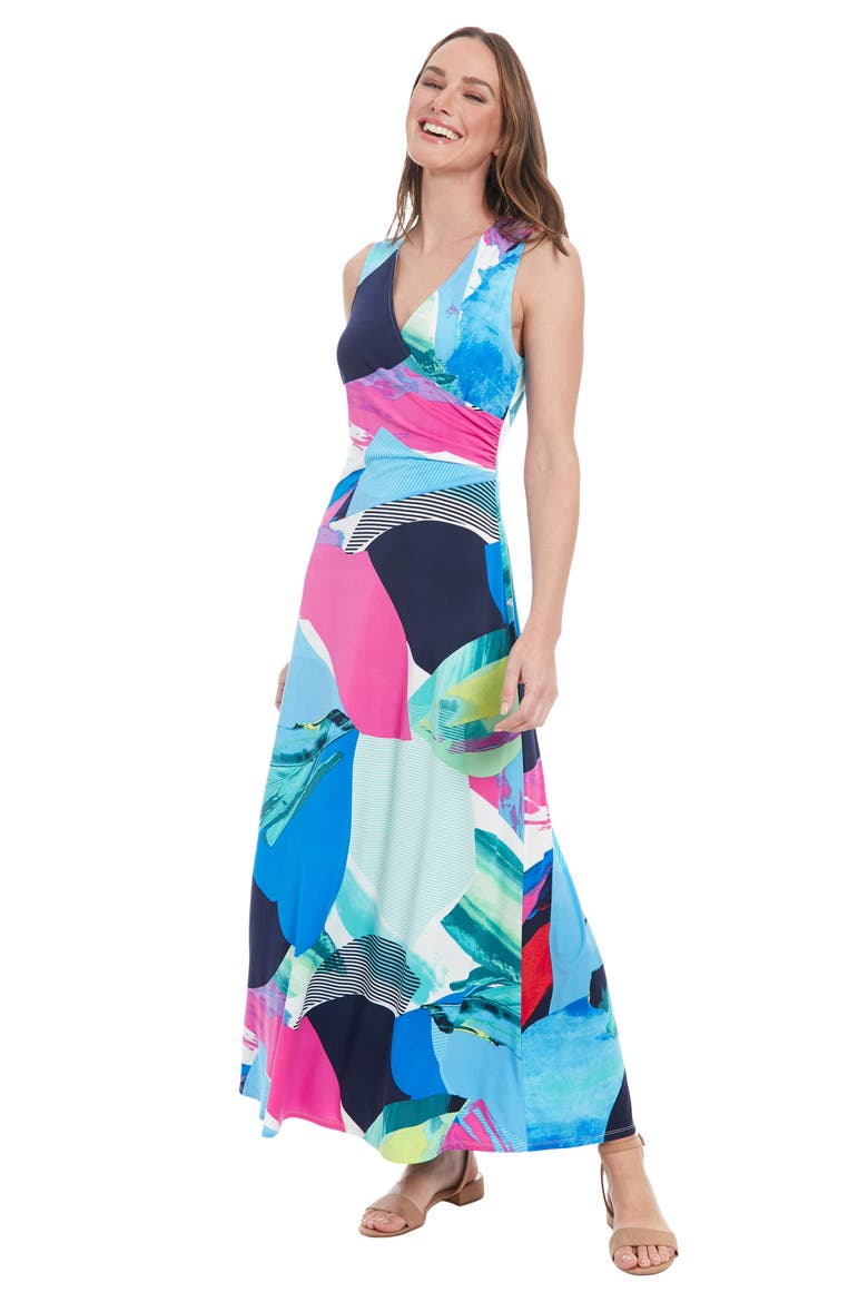 Shirred Surplice Wrap Maxi Dress, Alternate, color, WHITE/ BLUE