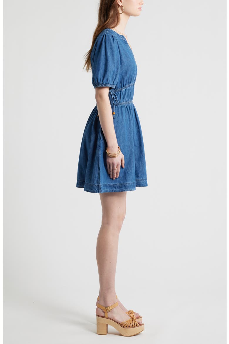 Puff Sleeve Cotton Chambray Minidress, Alternate, color, MEDIUM WASH