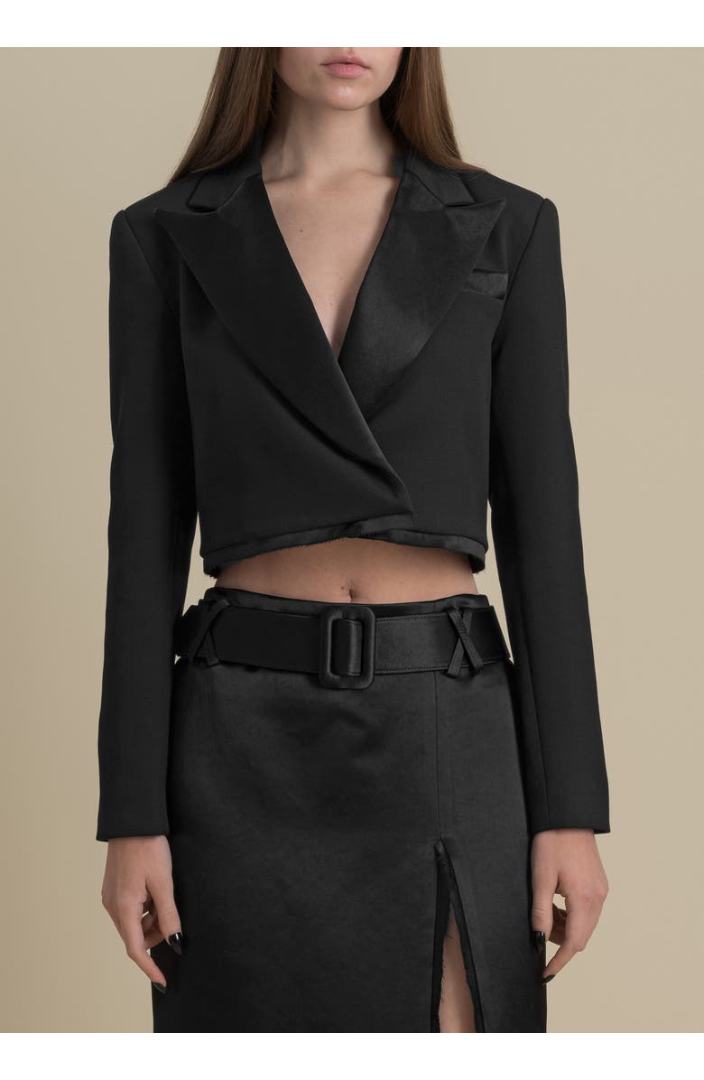 Contessa Mills Morgaine Stretch Sateen Structured Refined Cropped Blazer, Main, color, Black
