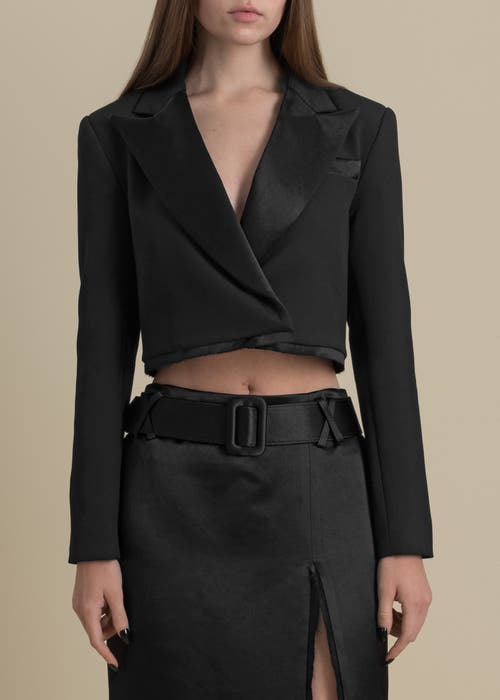 Contessa Mills Morgaine Stretch Sateen Structured Refined Cropped Blazer In Black