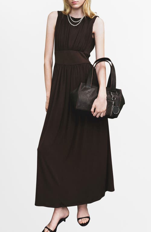 Mango Ruched Sleeveless Maxi Dress In Brown