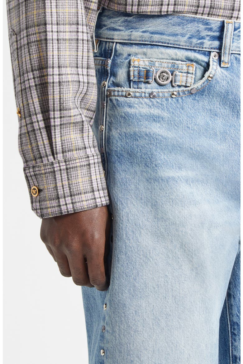Studded Straight Leg Jeans, Alternate, color, LIGHT BLUE