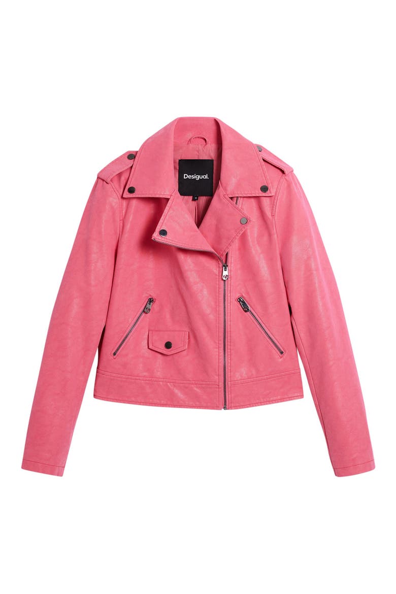 Faux Leather Moto Jacket, Alternate, color, LIGHT PINK