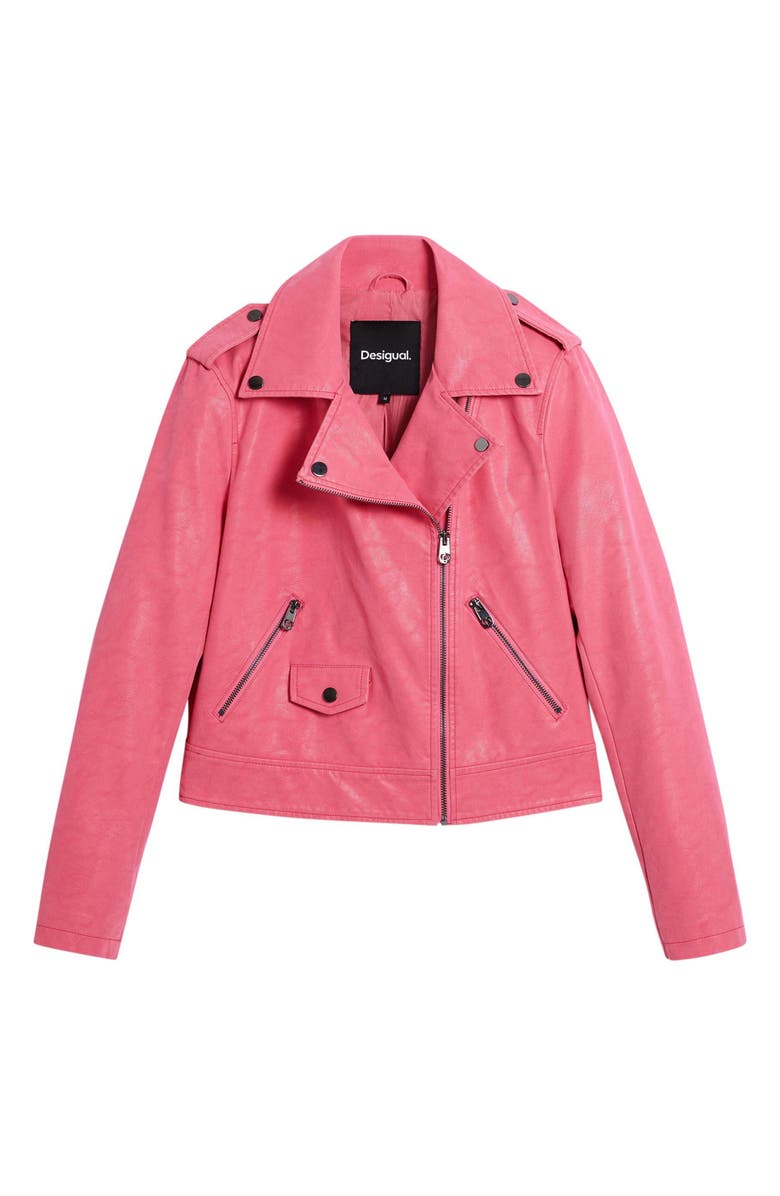 Desigual Faux Leather Moto Jacket, Alternate, color, Light Pink