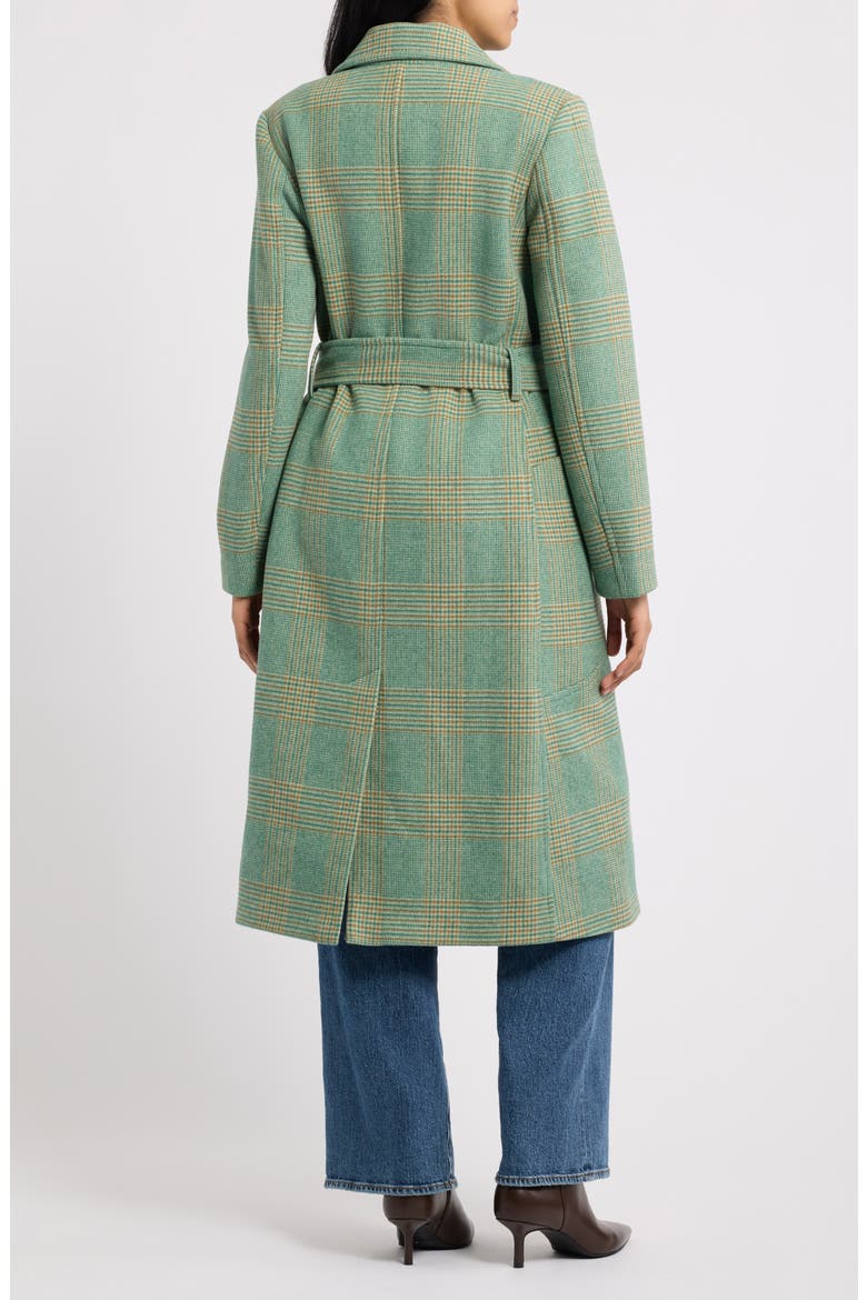 Belted Wool Blend Longline Coat, Alternate, color, GREENPLAID