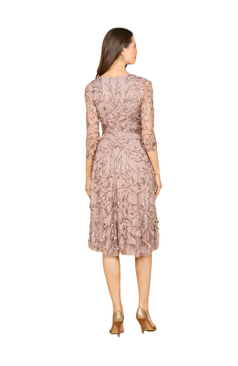 LARA New York Flowing, 3D Embroidered Midi Dress with Sleeves, Alternate, color, Darktaupe