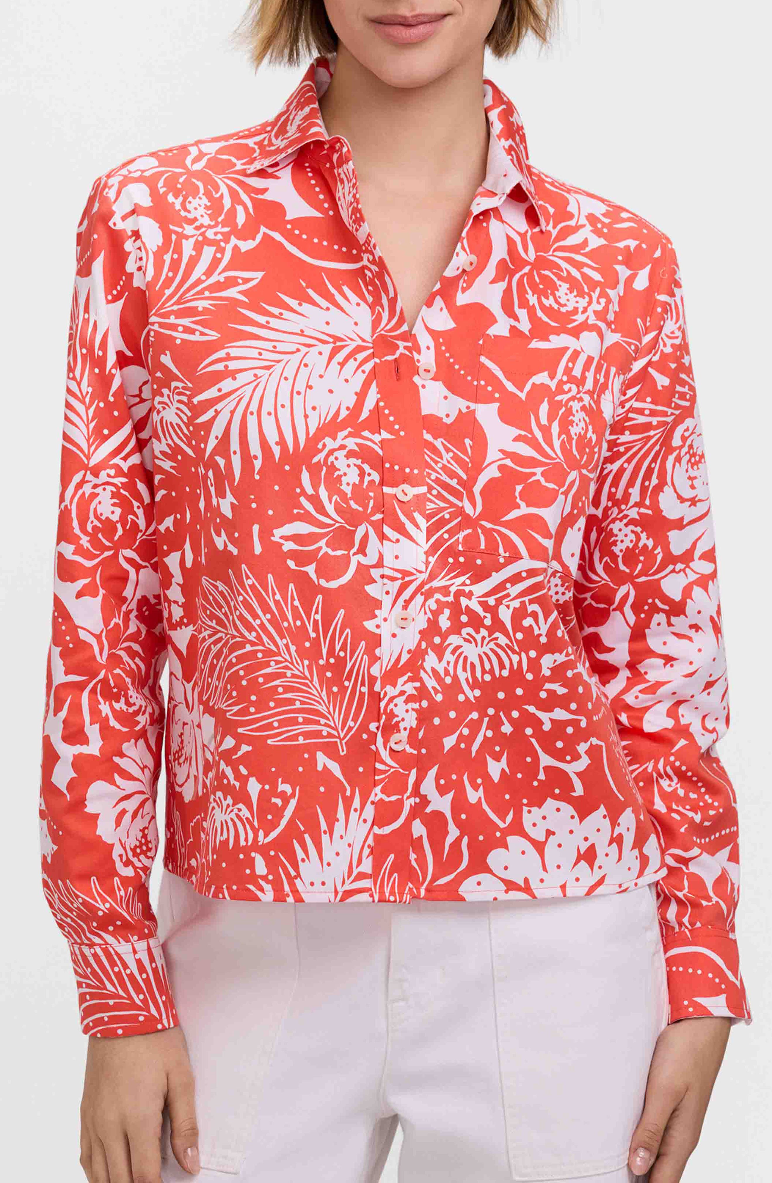 Jodie Tropical Floral Cotton Button-Up Shirt