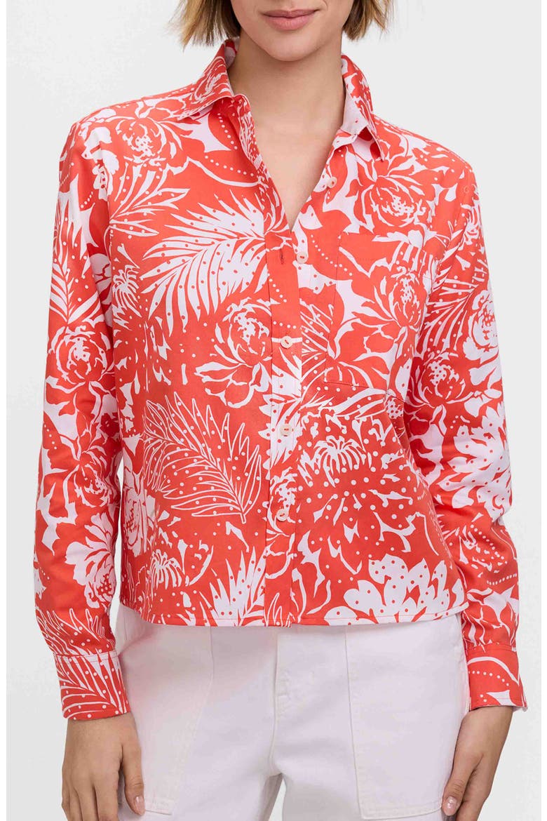 Jodie Tropical Floral Cotton Button-Up Shirt, Main, color, PEACHY ORANGE/ WHITE