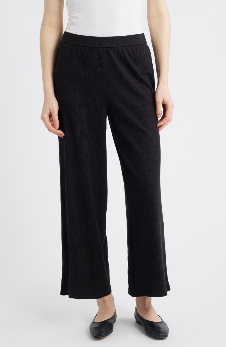 Eileen Fisher Jersey Ankle Wide Leg Pants, Main, color, Black