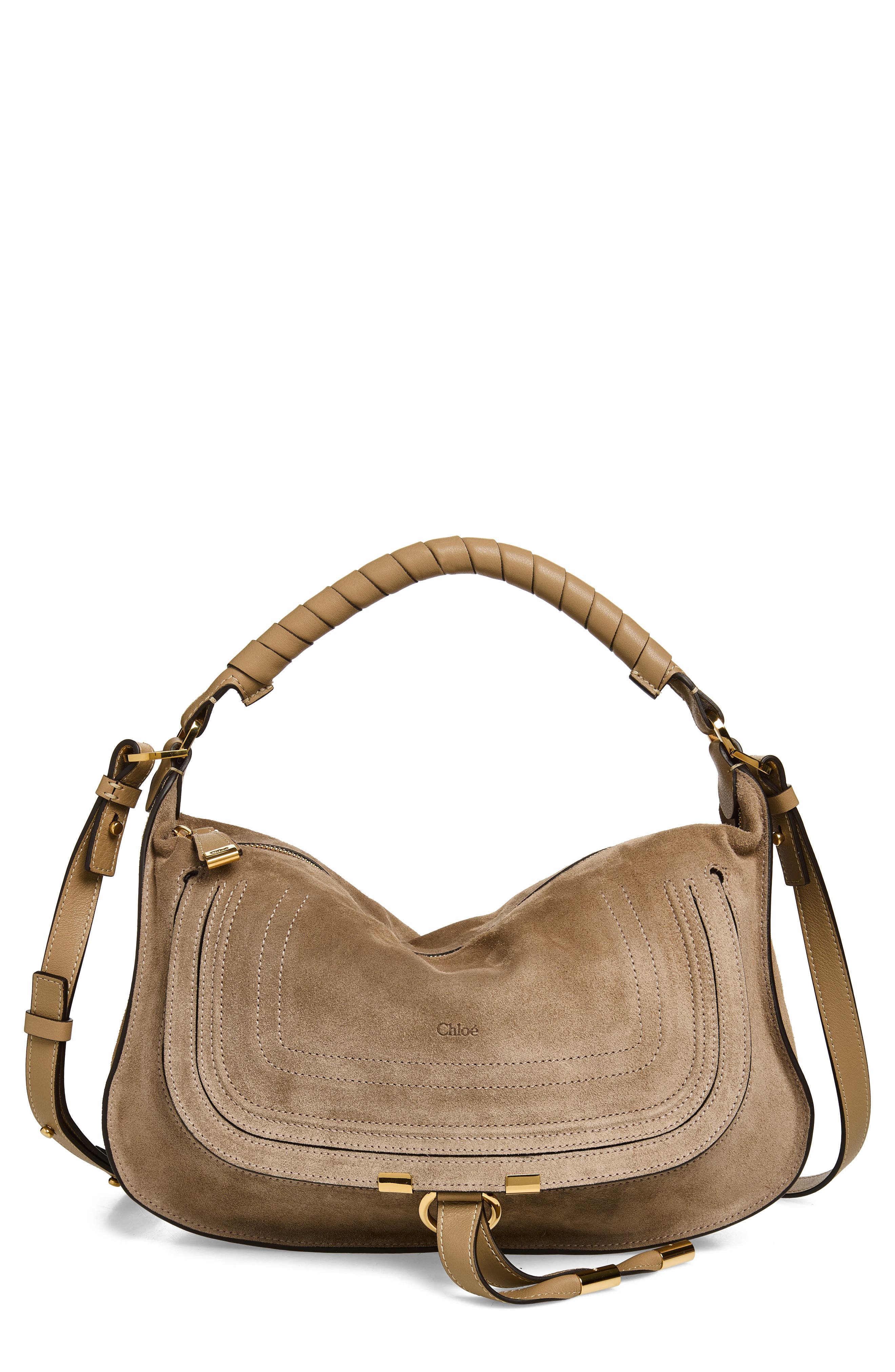 Chloé Small Marcie Suede Shoulder Bag, Main, color, Boyish Brown