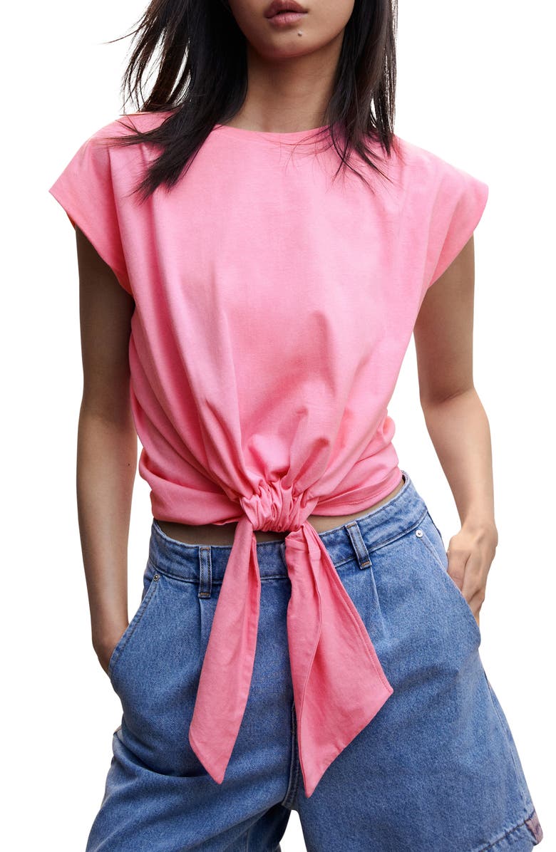 MANGO Tie Front Cotton T-Shirt, Main, color,