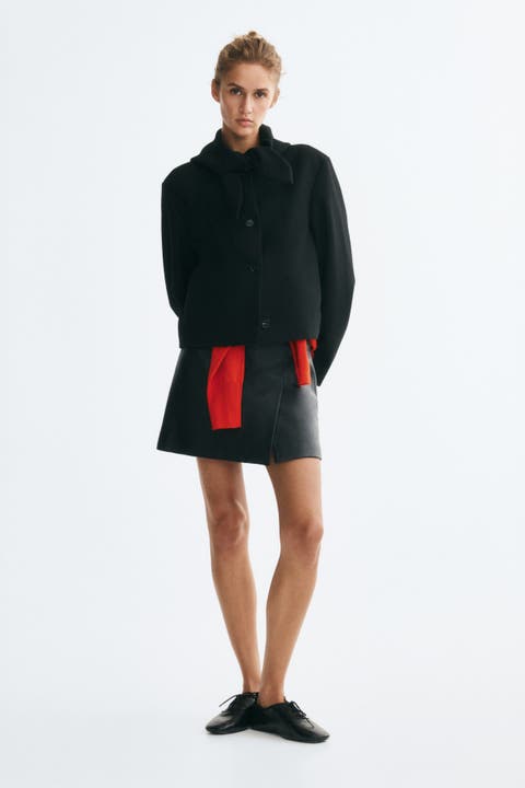 Scarf-Collar Twill Jacket