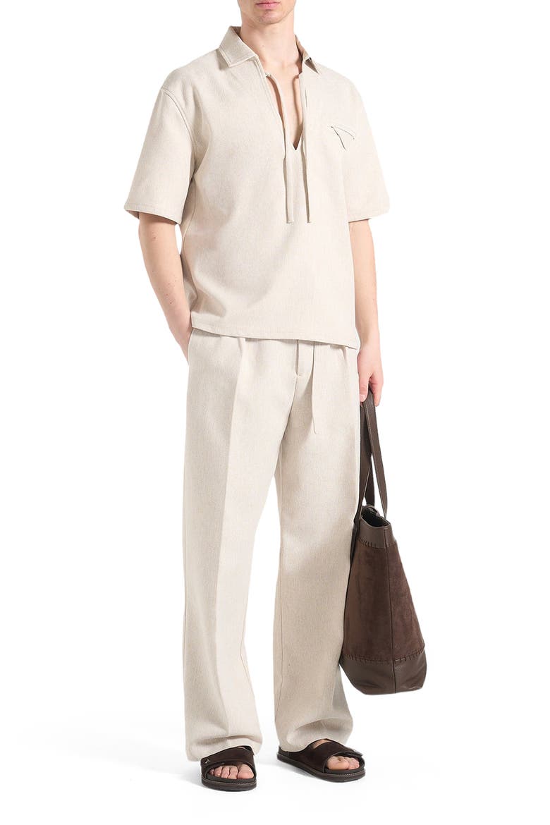 Norbert Open Collar Textured Drawstring Shirt, Alternate, color, Cream