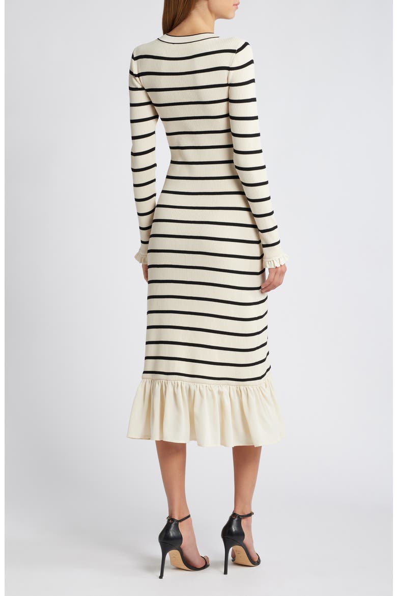 Stripe Ruffle Trim Long Sleeve Sweater Dress, Alternate, color, OATMEAL/ BLACK