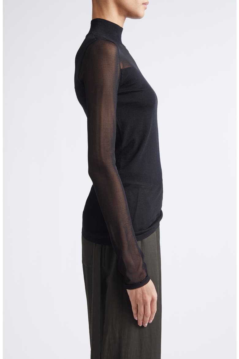 Sheer Inset Merino Wool Turtleneck Sweater, Alternate, color, BLACK/ BLACK