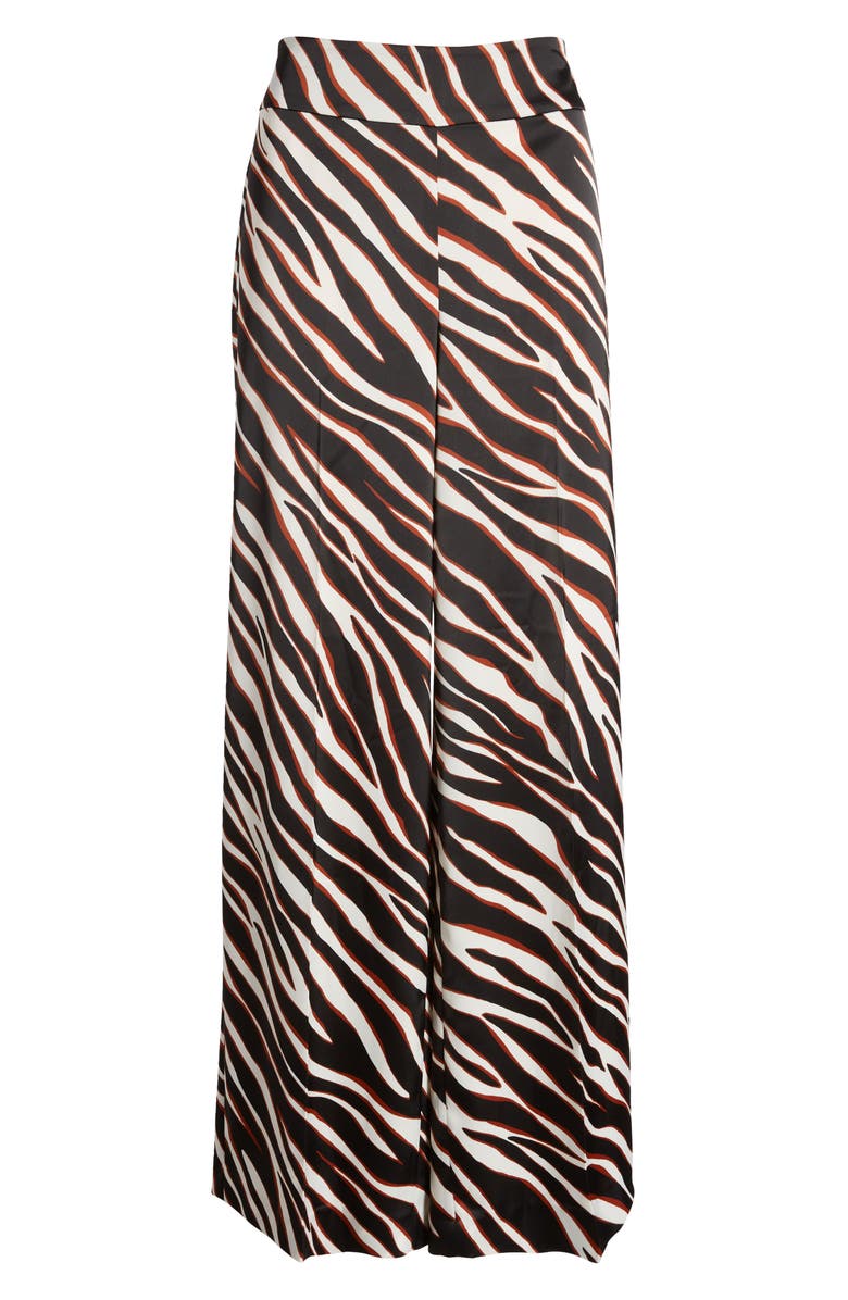 Anne Klein Zebra Print High Waist Wide Leg Satin Pants, Alternate, color,