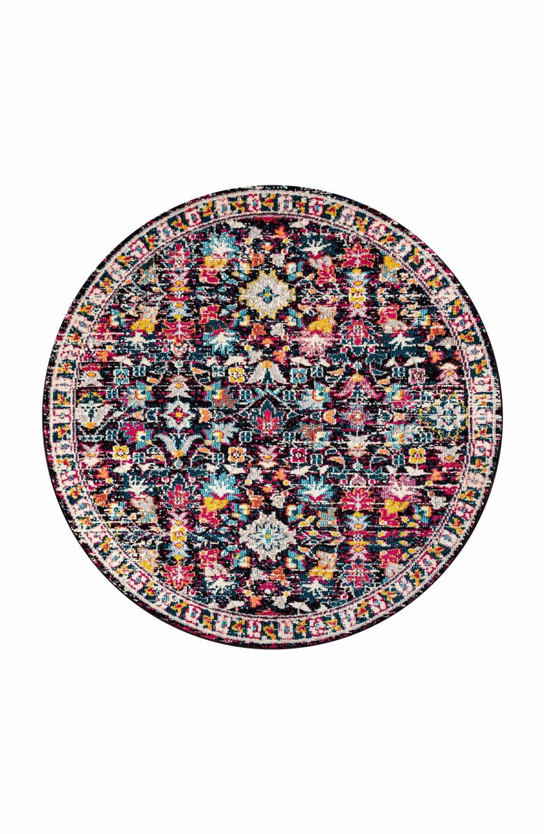 JONATHAN Y Modern Persian Boho Floral Round Area Rug, Main, color, Multi/Purple