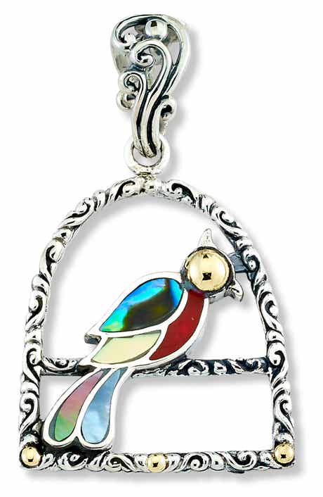SAMUEL B. Sterling Silver 18K Yellow Gold Parrot Pendant