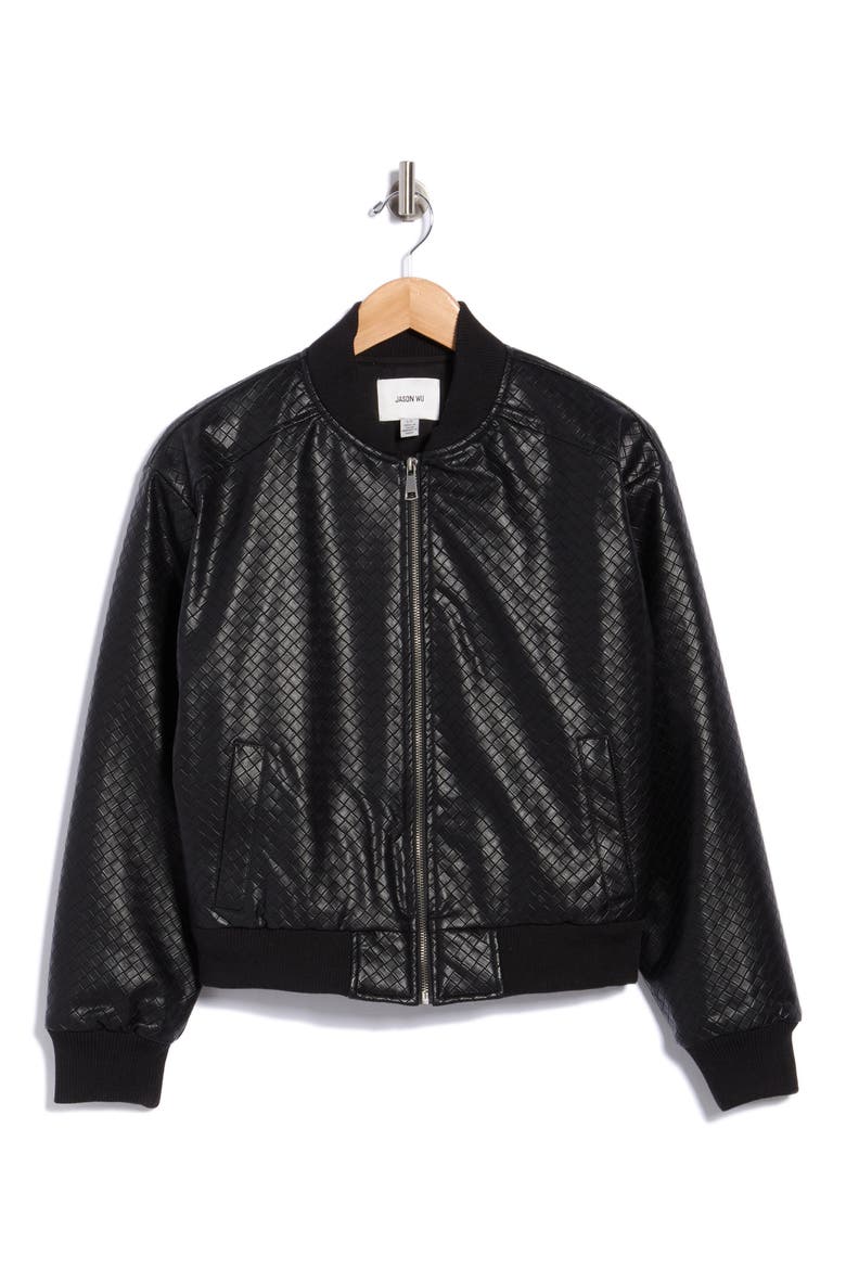 Basketweave Faux Leather Jacket, Main, color, BLACK