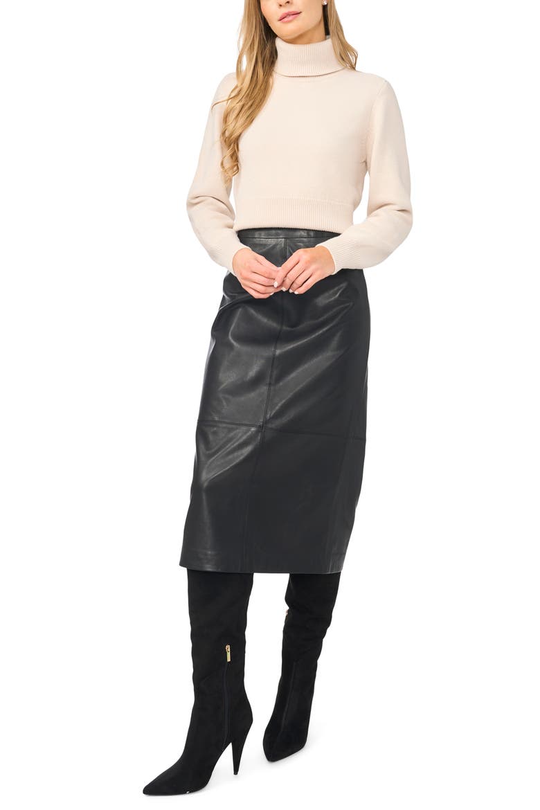 Salma Leather Midi Skirt, Alternate, color, RICH BLACK