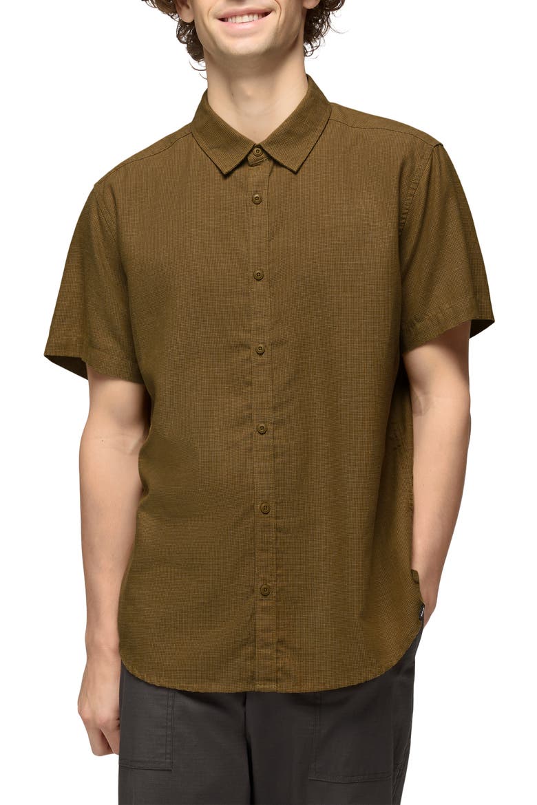 Lindores Hemp Blend Short Sleeve Button-Up Shirt, Main, color, RETRO OLIVE