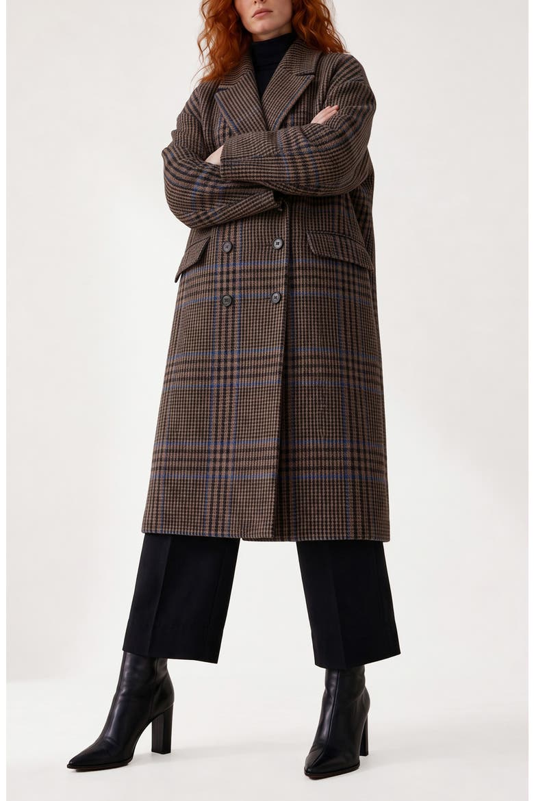 Anita Double Breasted Plaid Coat, Alternate, color, BROWN PLAID