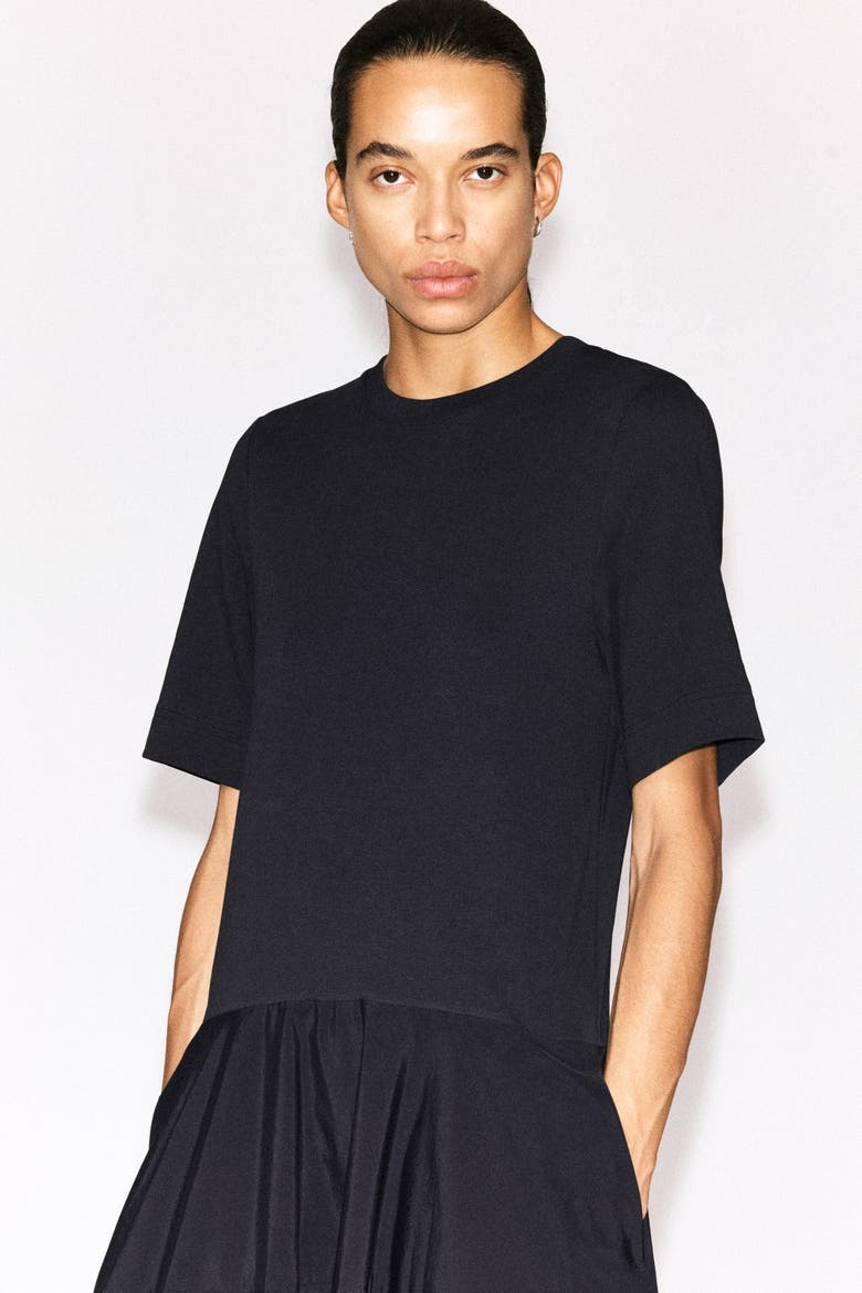 Dropped-Waist Contrast-Panel Midi Dress, Alternate, color, NAVY