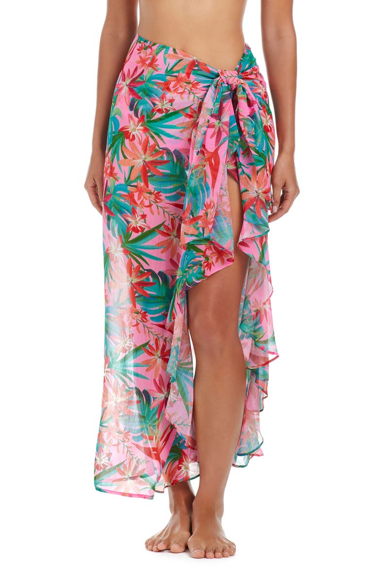 BLEU by Rod Beattie Ruffle Chiffon Sarong Cover-Up, Main, color, 