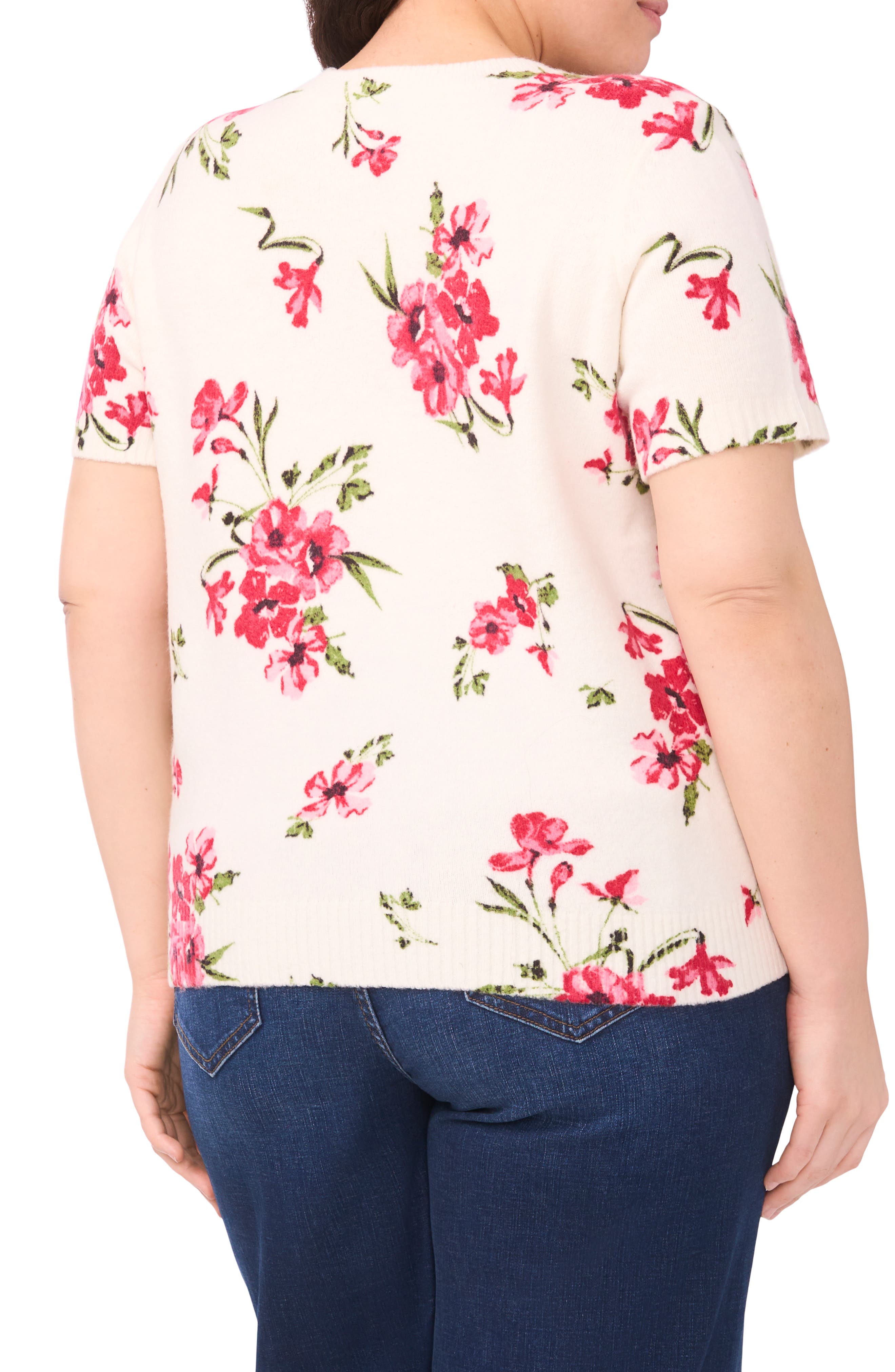 Floral Short Sleeve Sweater - image 2