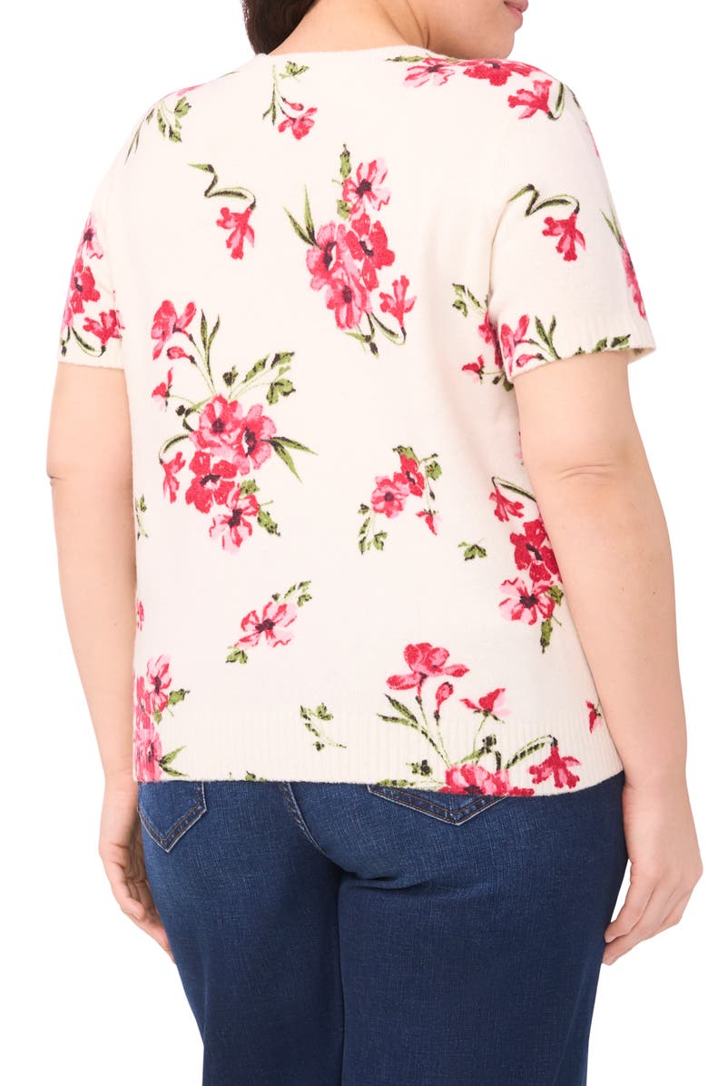 CeCe Floral Short Sleeve Sweater, Alternate, color, New Ivory