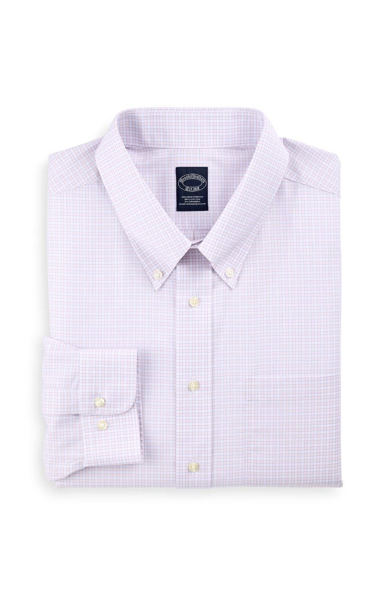 Brooks Brothers Big & Tall Non-Iron Grid Patterned Dress Shirt, Main, color, Peach