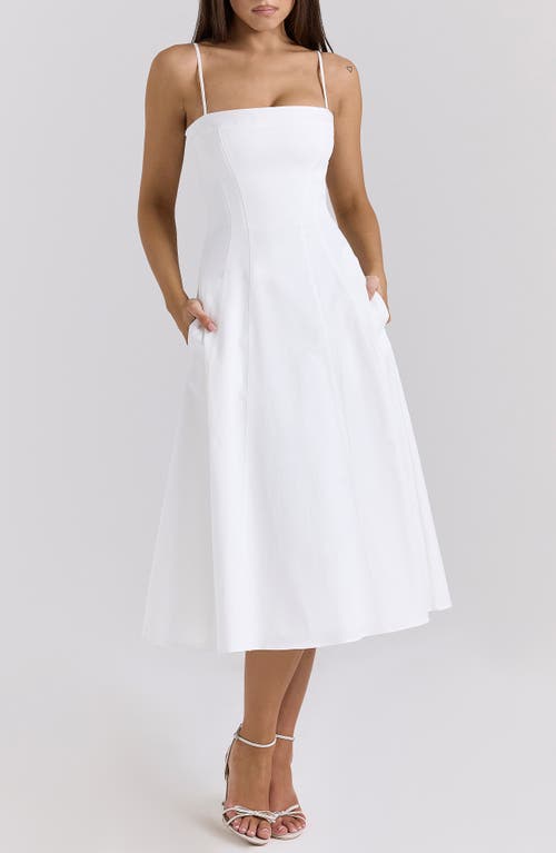 House Of Cb Dolly Seamed Stretch Cotton Twill Midi Sundress In Cloud Dancer