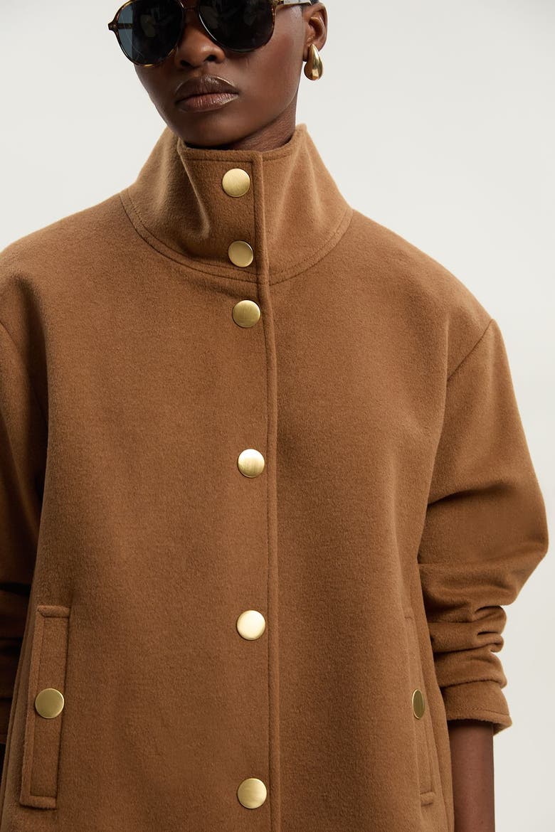 Brushed Wool Funnel Neck Tailored Coat, Alternate, color, Camel