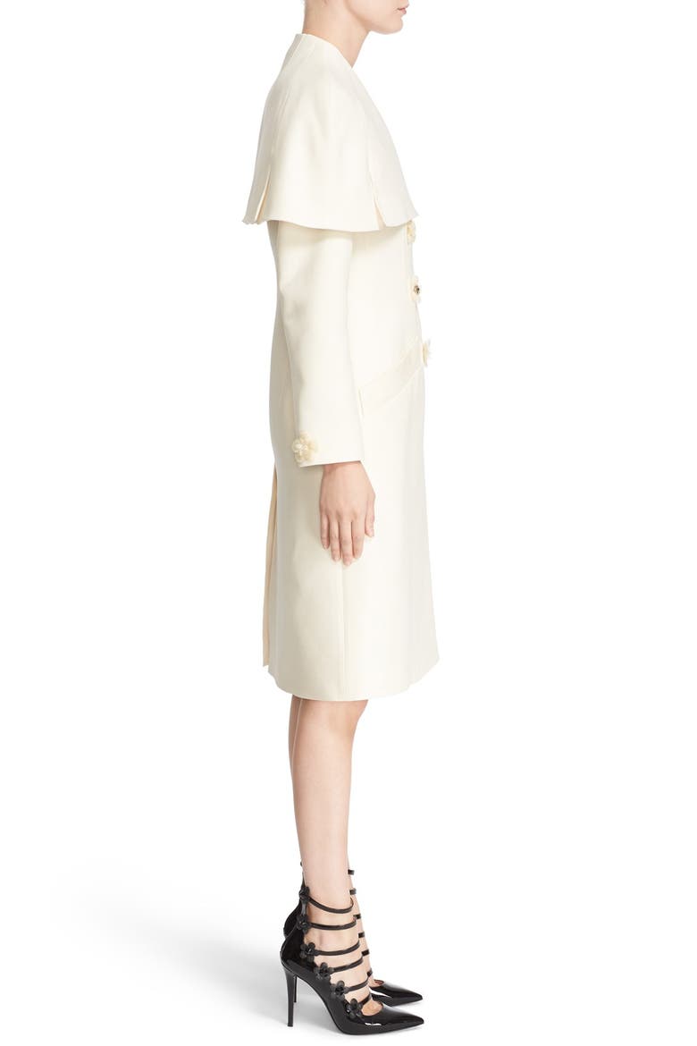 Floral & Crystal Embellished Wool & Silk Gazar Coat, Alternate, color, WHITE