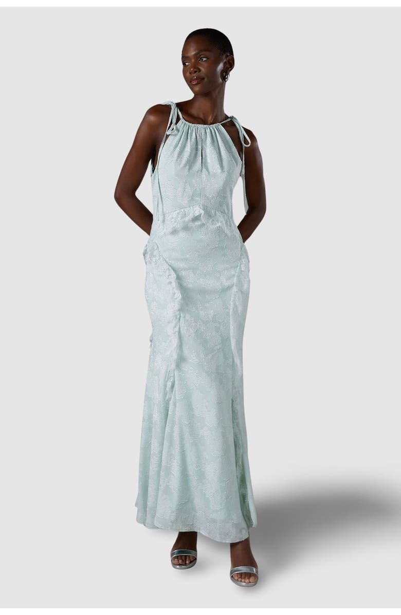 Coast Jacquard Halter Neck Frill Maxi Dress, Main, color, Mint