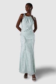 Coast Jacquard Halter Neck Frill Maxi Dress