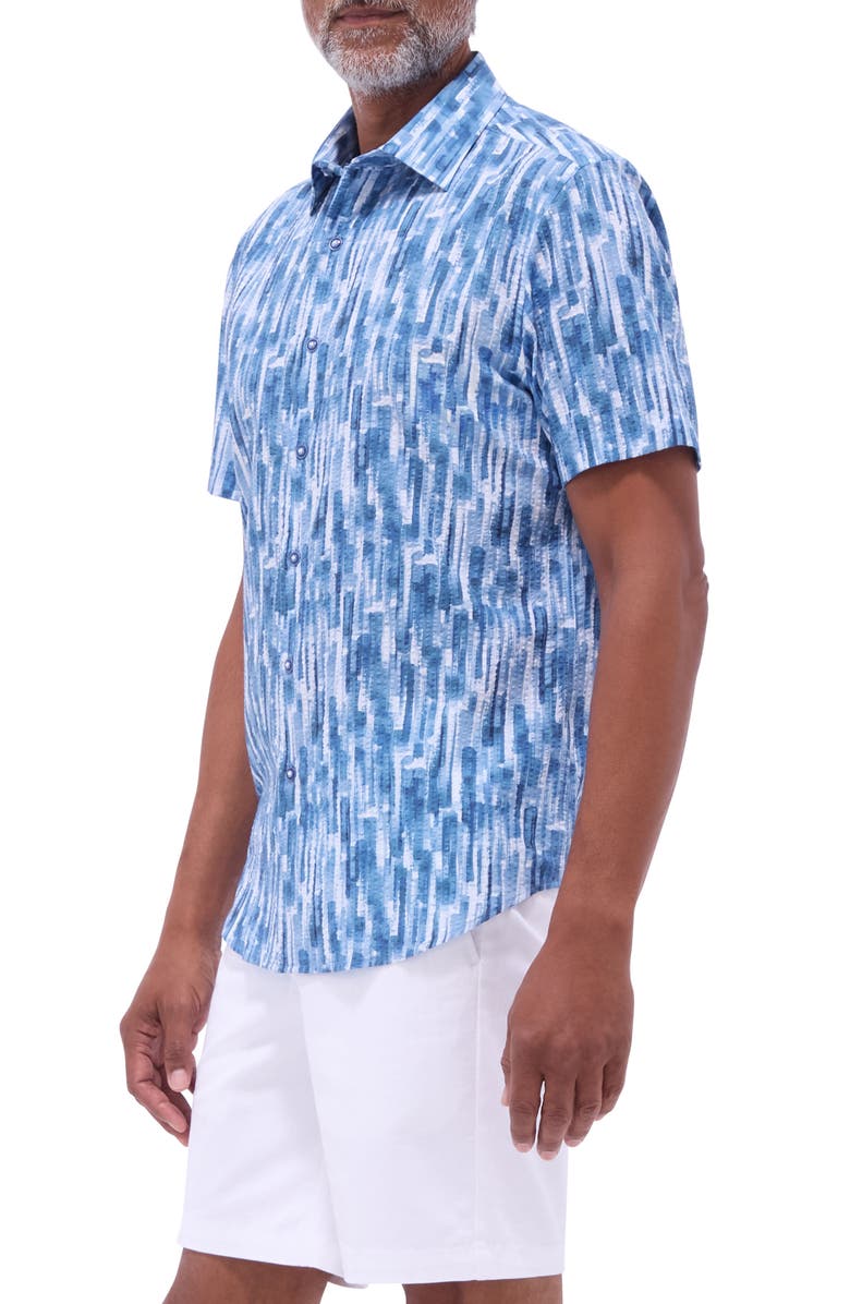 Bugatchi Orson Brush Print Short Sleeve Cotton Seersucker Button-Up Shirt, Alternate, color, 