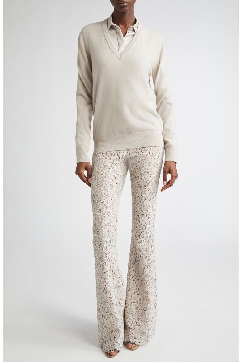 Floral Lace Bootleg Pants, Alternate, color, OYSTER