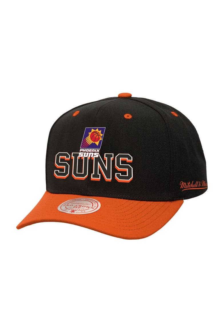 Men's Mitchell & Ness Black/Orange Phoenix Suns Backside Script Two-Tone Pro Crown Adjustable Hat, Main, color, Black